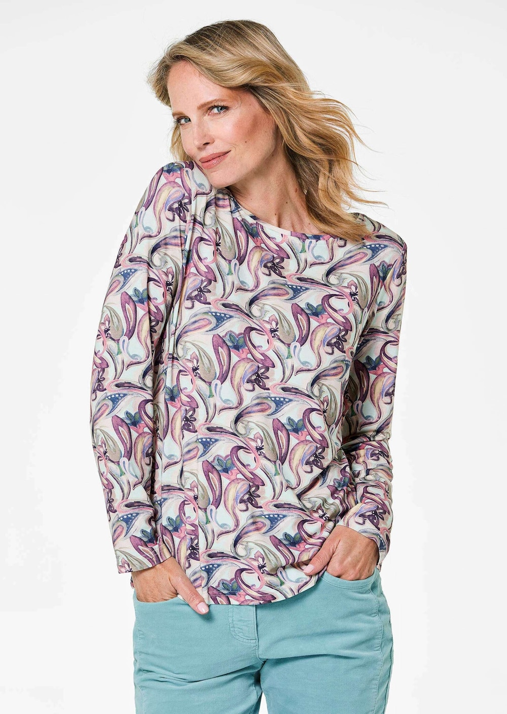 Große Größen Printshirt mit Paisley-Muster, Damen, rosa, Größe: 44, Viskose, Happy Size DE Women von GOLDNER