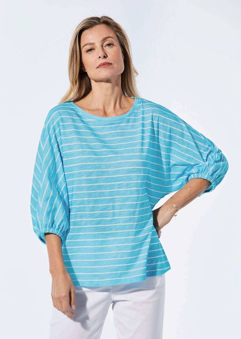 Große Größen Shirt aus Effektgarn, Damen, blau, Größe: 46, Baumwolle, Happy Size DE Women von GOLDNER