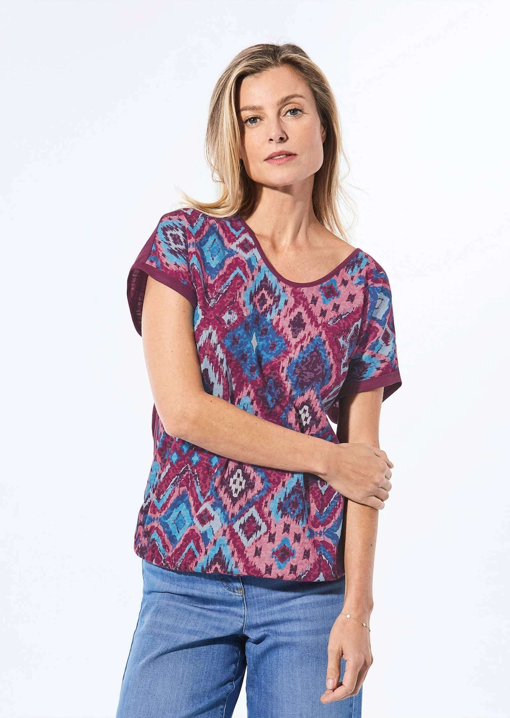 Große Größen Shirt aus Effektgarn, Damen, rot, Größe: 44, Baumwolle, Happy Size DE Women von GOLDNER