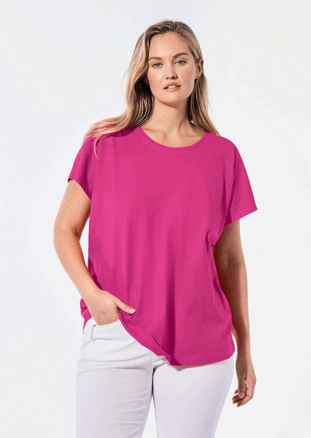 Große Größen Shirt mit Rundhalsausschnitt, Damen, rosa, Größe: 54/56, Baumwolle, Happy Size DE Women von GOLDNER