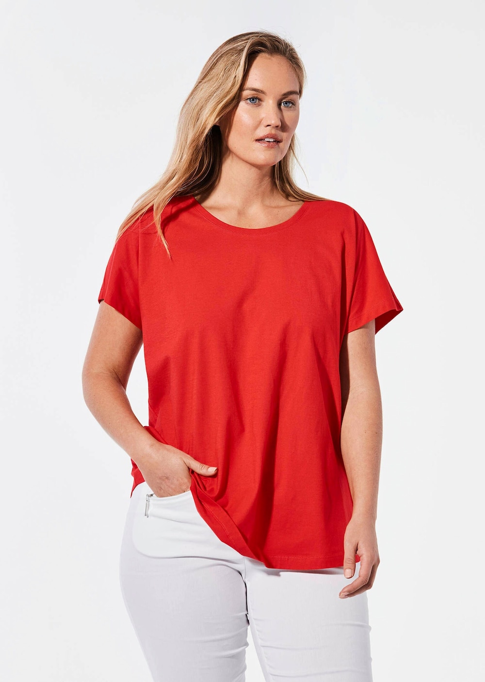 Große Größen Shirt mit Rundhalsausschnitt, Damen, rot, Größe: 54/56, Baumwolle, Happy Size DE Women von GOLDNER