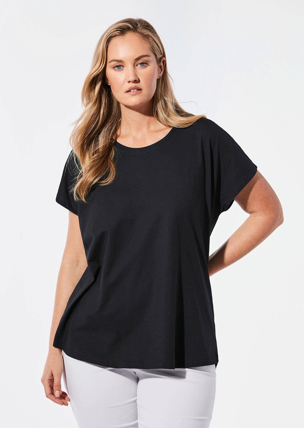 Große Größen Shirt mit Rundhalsausschnitt, Damen, schwarz, Größe: 54/56, Baumwolle, Happy Size DE Women von GOLDNER