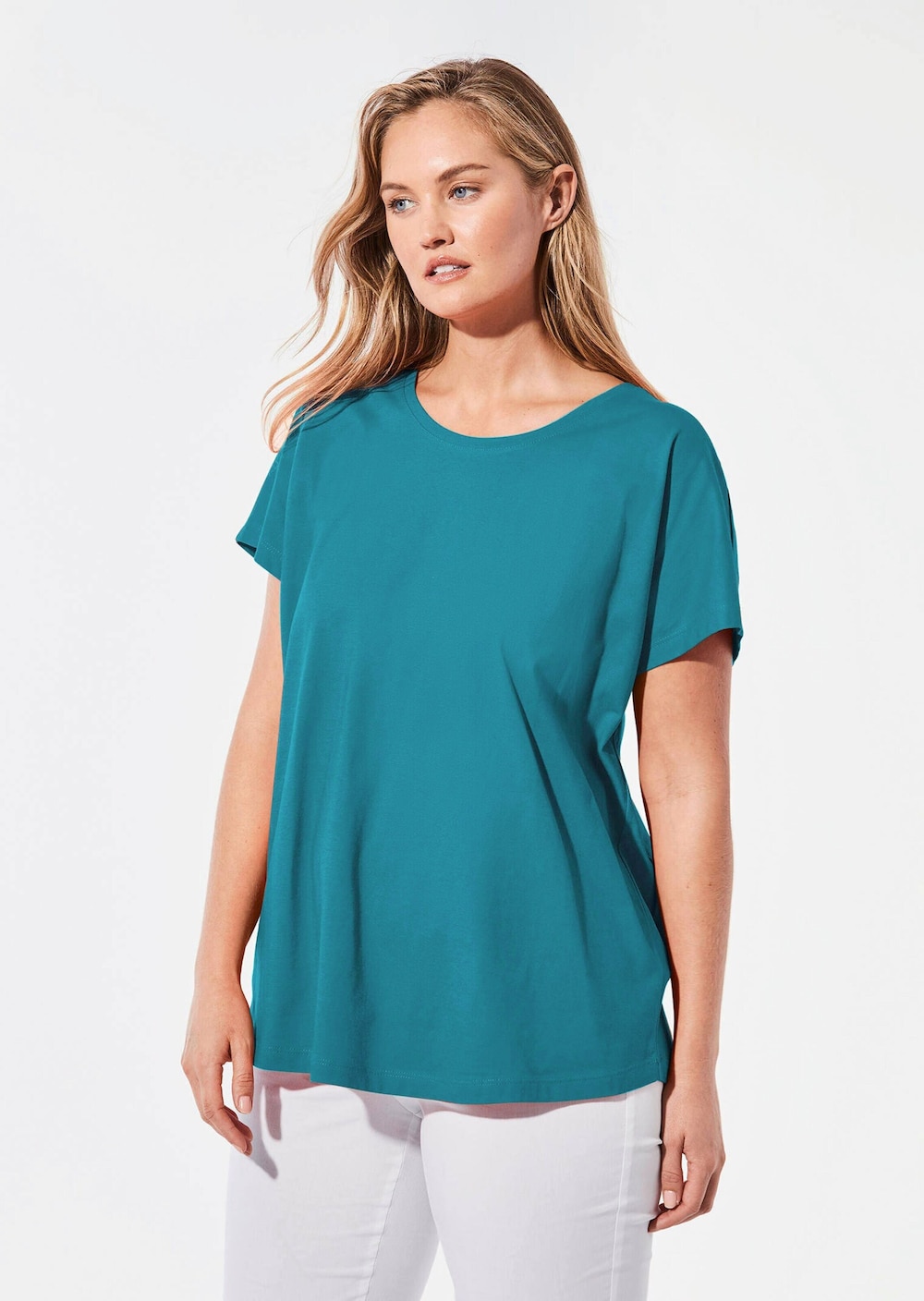 Große Größen Shirt mit Rundhalsausschnitt, Damen, türkis, Größe: 54/56, Baumwolle, Happy Size DE Women von GOLDNER