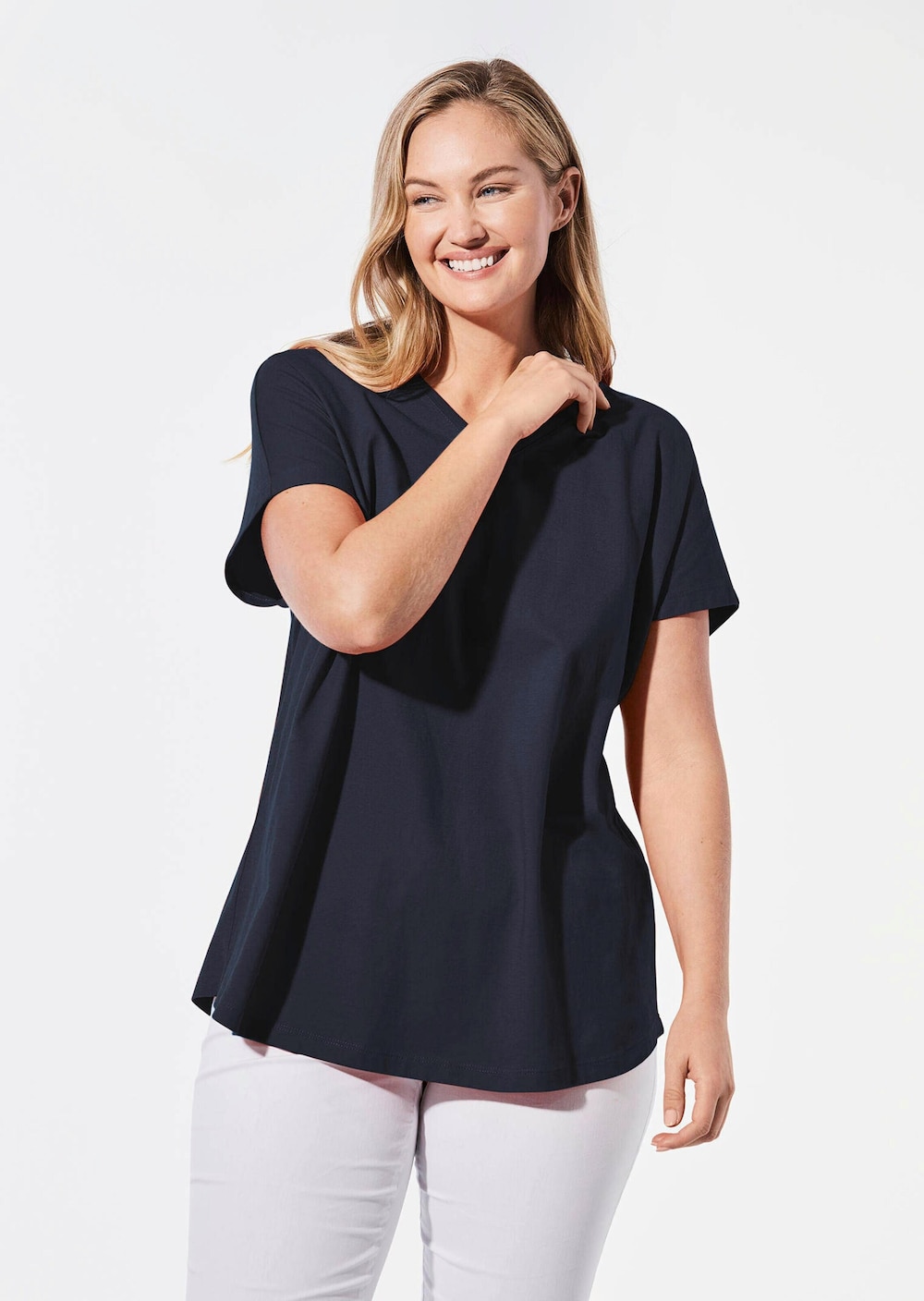 Große Größen Shirt mit V-Ausschnitt, Damen, grau, Größe: 50/52, Baumwolle, Happy Size DE Women von GOLDNER