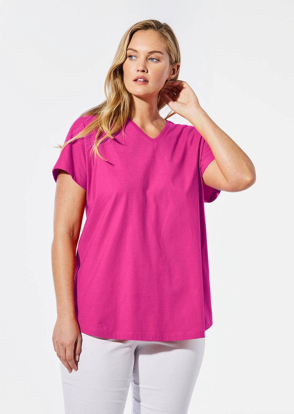 Große Größen Shirt mit V-Ausschnitt, Damen, rosa, Größe: 54/56, Baumwolle, Happy Size DE Women von GOLDNER