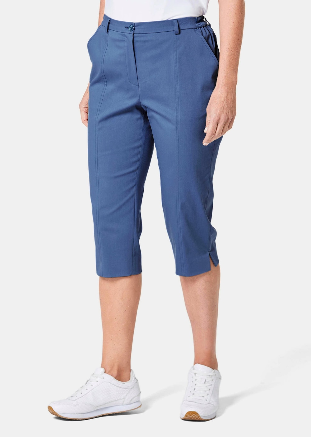 Große Größen Sportive Capri-Hose aus Satin, Damen, blau, Größe: 21, Baumwolle/Polyester, Happy Size DE Women von GOLDNER
