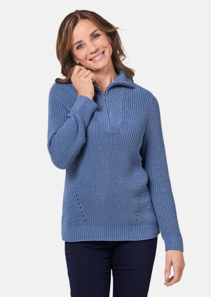 Große Größen Sportiver Troyer mit Baumwollanteil, Damen, blau, Größe: 23, Baumwolle/Synthetische Fasern, Happy Size DE Women von GOLDNER