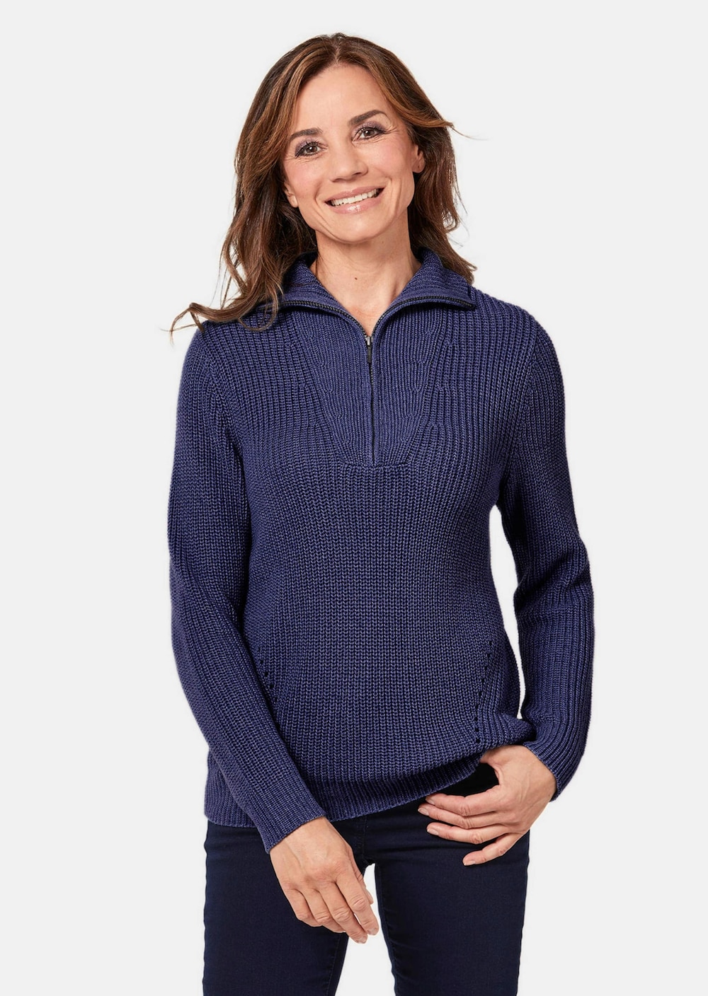 Große Größen Sportiver Troyer mit Baumwollanteil, Damen, grau, Größe: 46, Baumwolle/Synthetische Fasern, Happy Size DE Women von GOLDNER