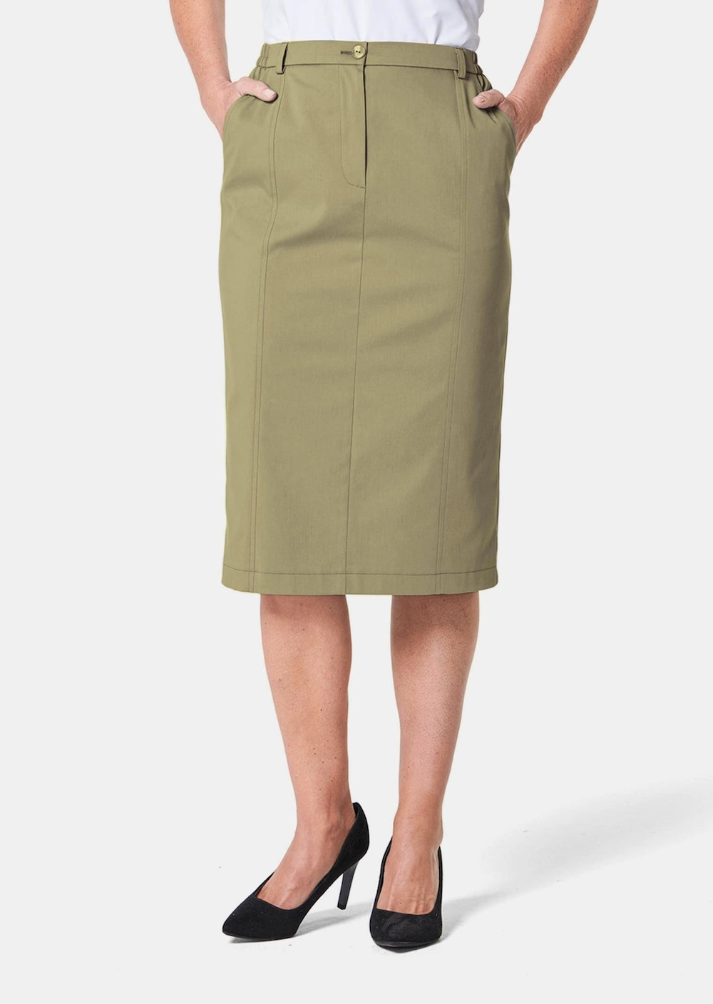 Große Größen Sportlich eleganter Satinrock, Damen, grau, Größe: 46, Polyester/Baumwolle, Happy Size DE Women von GOLDNER