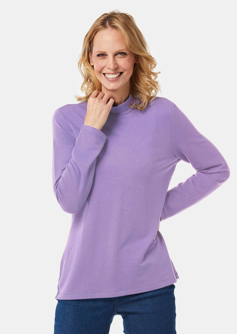 Große Größen Stehkragenshirt mit Langarm, Damen, lila, Größe: 21, Synthetische Fasern, Happy Size DE Women von GOLDNER