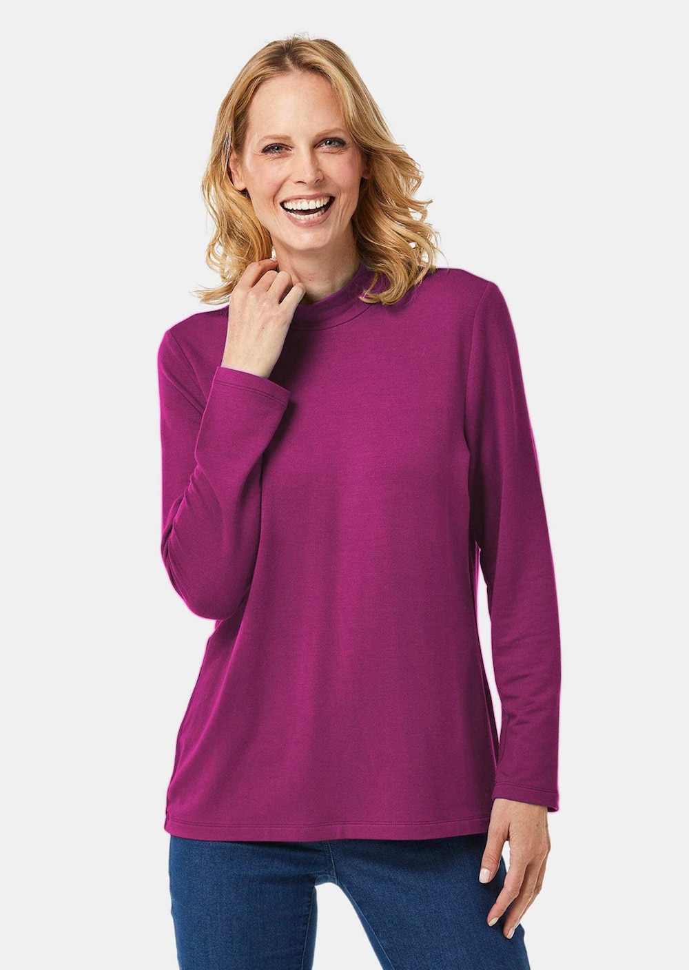 Große Größen Stehkragenshirt mit Langarm, Damen, rot, Größe: 46, Synthetische Fasern, Happy Size DE Women von GOLDNER