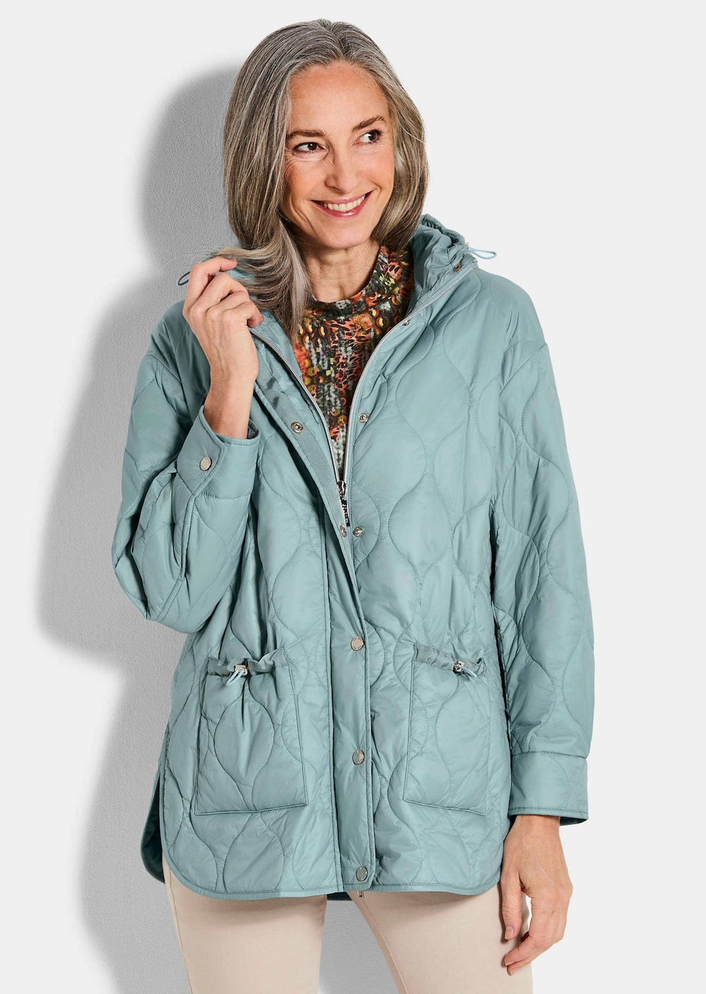 Große Größen Steppjacke im Overshirt-Look, Damen, grau, Größe: 21, Polyester/Synthetische Fasern, Happy Size DE Women von GOLDNER
