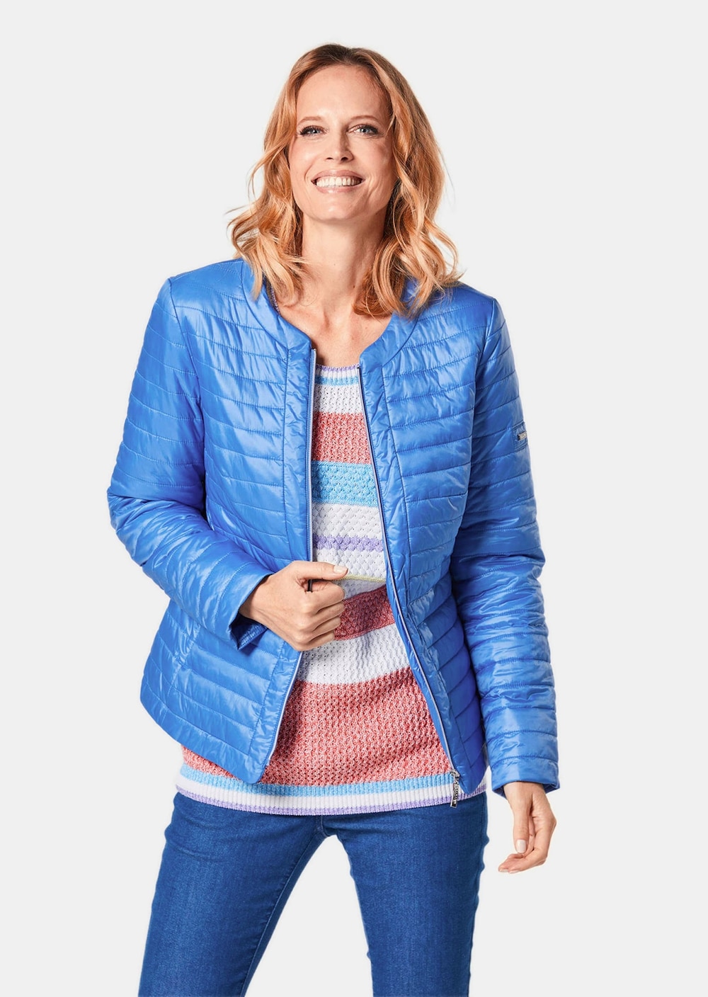 Große Größen Steppjacke in zart glänzender Qualität, Damen, blau, Größe: 52, Polyester/Synthetische Fasern, Happy Size DE Women von GOLDNER