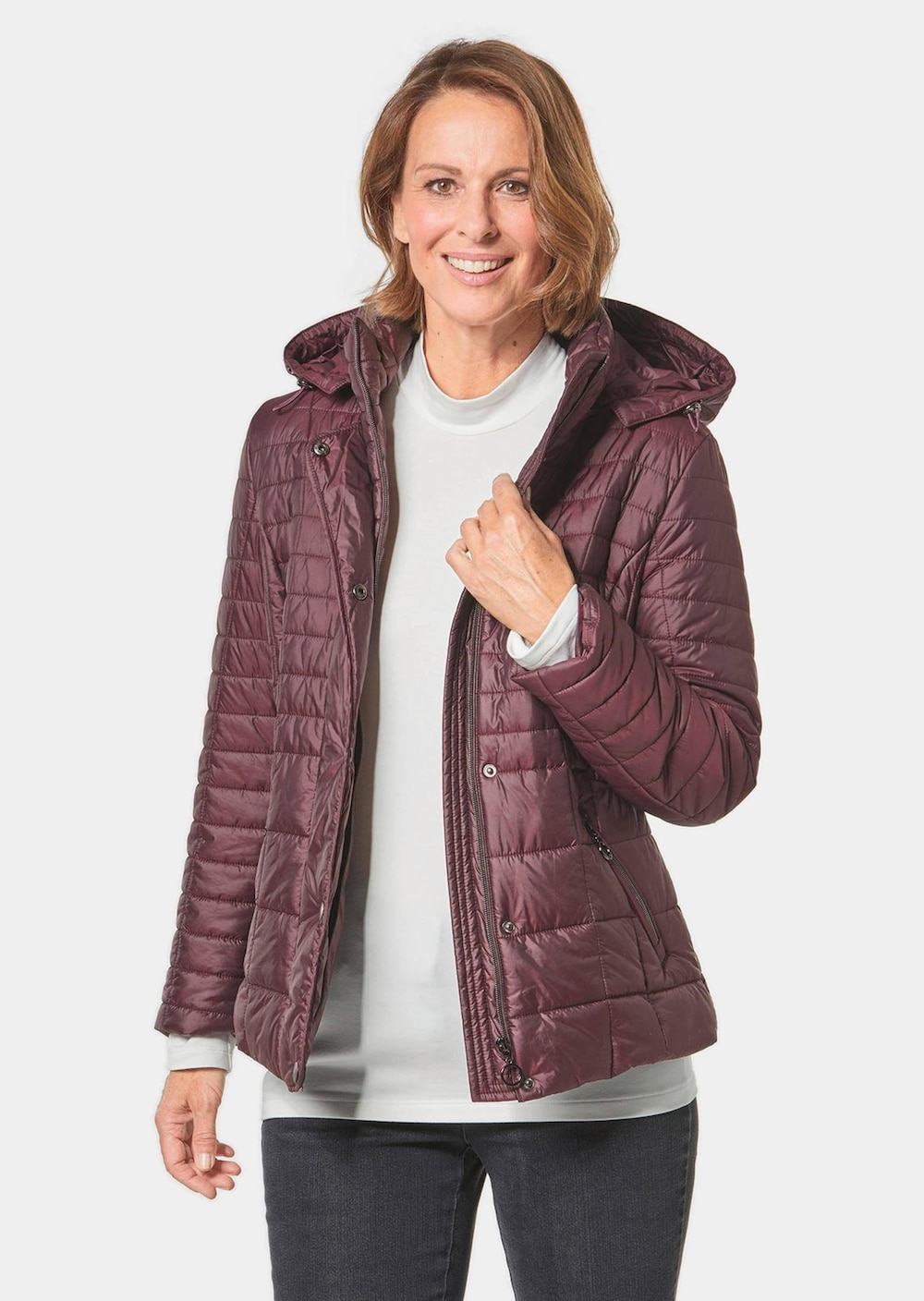 Große Größen Steppjacke in zart glänzender Qualität, Damen, lila, Größe: 44, Polyester/Synthetische Fasern, Happy Size DE Women von GOLDNER