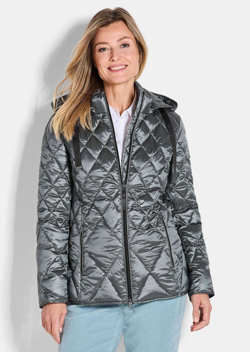 Große Größen Steppjacke mit Rautenmuster, Damen, grau, Größe: 44, Polyester/Synthetische Fasern, Happy Size DE Women von GOLDNER
