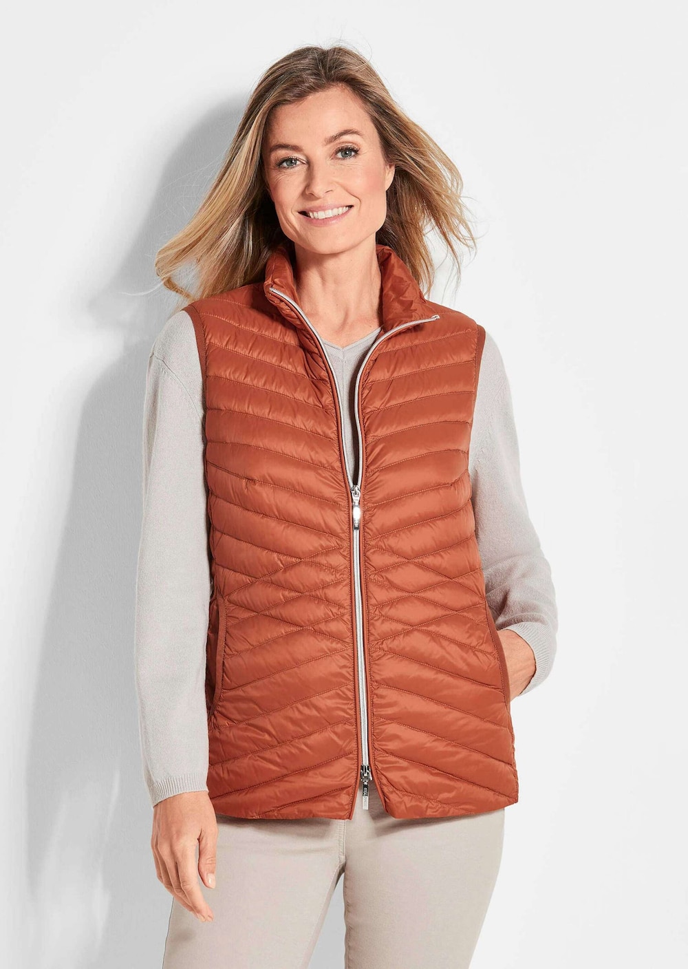 Große Größen Steppweste, Damen, orange, Größe: 52, Synthetische Fasern/Daunen/Sonstige, Happy Size Women von GOLDNER