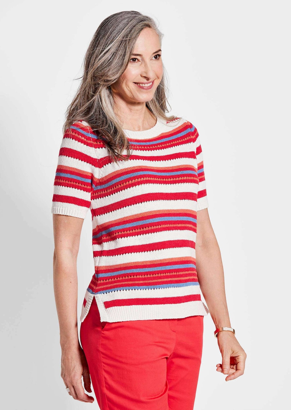 Große Größen Streifenpullover mit U-Boot-Ausschnitt, Damen, rot, Größe: 22, Baumwolle/Synthetische Fasern, Happy Size DE Women von GOLDNER