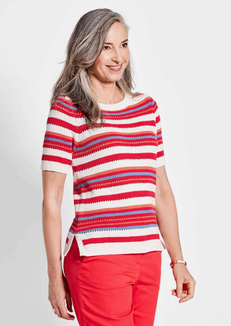 Große Größen Streifenpullover mit U-Boot-Ausschnitt, Damen, rot, Größe: 22, Baumwolle/Synthetische Fasern, Happy Size DE Women von GOLDNER