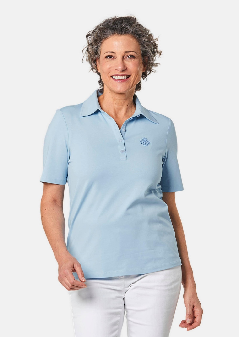 Große Größen Stretchbequemes Poloshirt, Damen, blau, Größe: 22, Baumwolle, Happy Size Women von GOLDNER