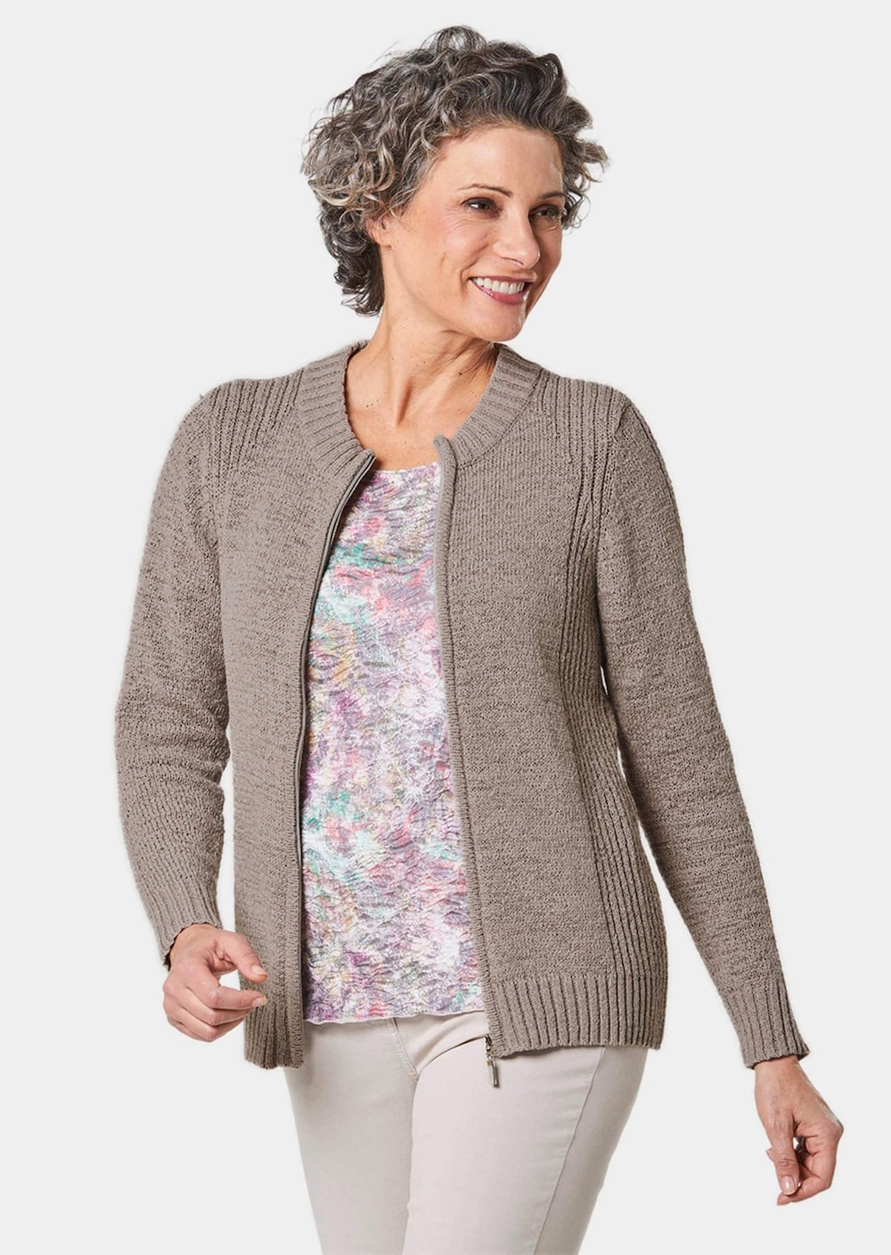 Große Größen Strickjacke aus Bändchengarn in schöner Melange-Optik, Damen, rosa, Größe: 54, Polyester/Baumwolle, Happy Size DE Women von GOLDNER