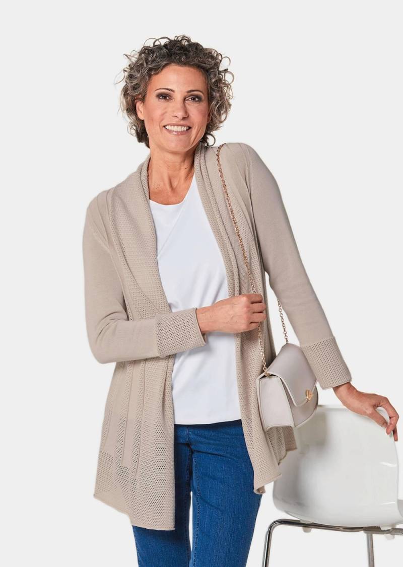 Große Größen Strickjacke in raffinierter Struktur, Damen, beige, Größe: 25, Baumwolle/Viskose, Happy Size DE Women von GOLDNER