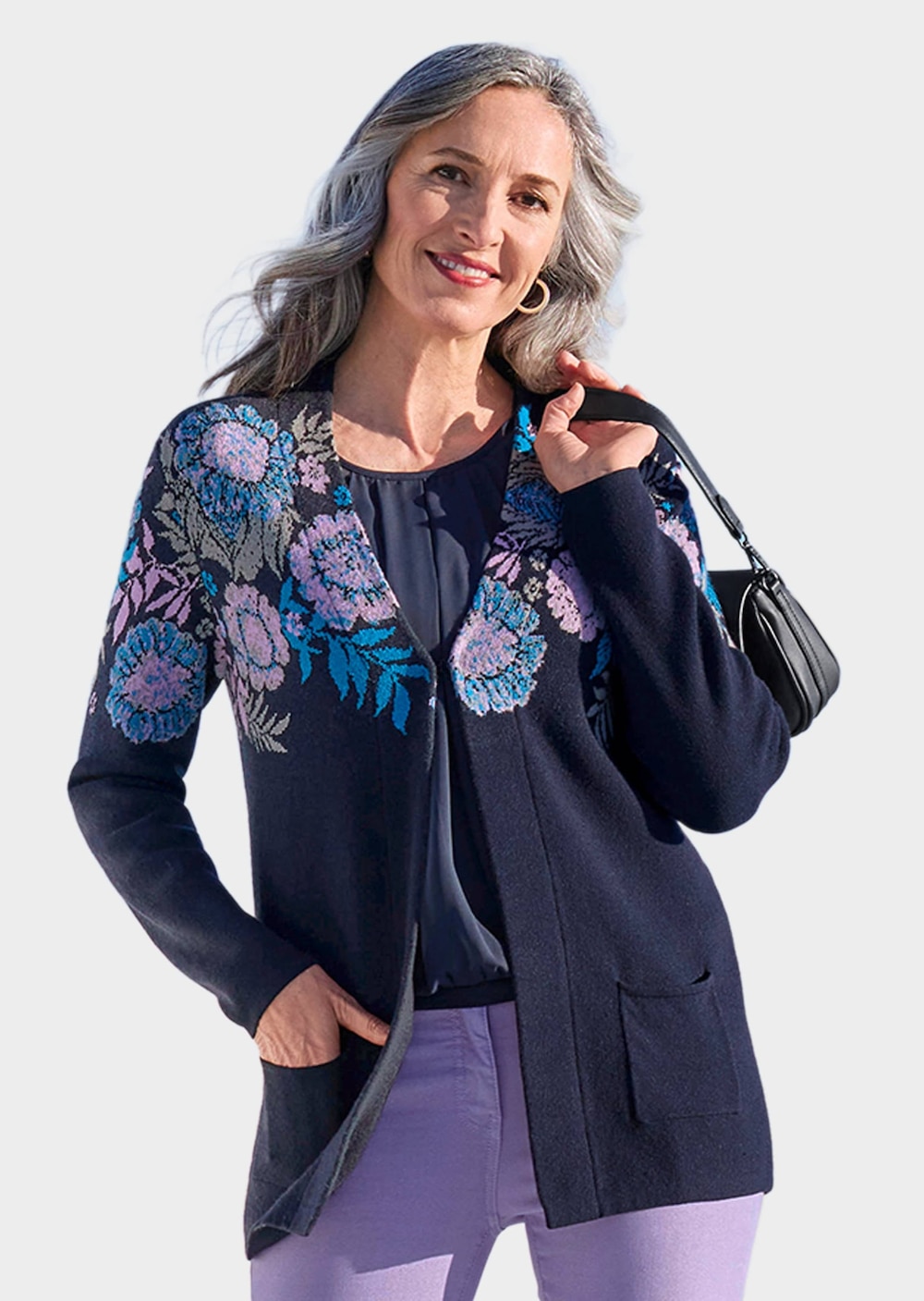 Große Größen Strickjacke mit V-Ausschnitt, Damen, grau, Größe: 21, Viskose/Polyester/Synthetische Fasern, Happy Size DE Women von GOLDNER