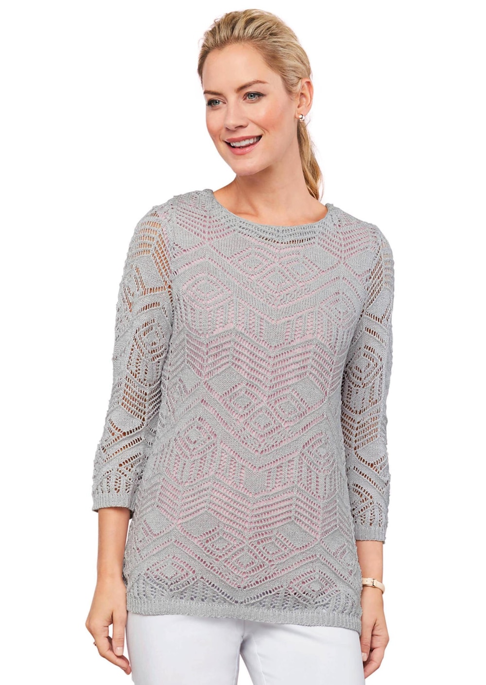 Große Größen Strickpullover mit Ajourmuster, Damen, grau, Größe: 21, Synthetische Fasern/Baumwolle, Happy Size DE Women Große Größen Strickpullover mit Ajourmuster, Damen, grau, Größe: 21, Synthetische Fasern/Baumwolle, Happy Size DE Women von GOLDNER