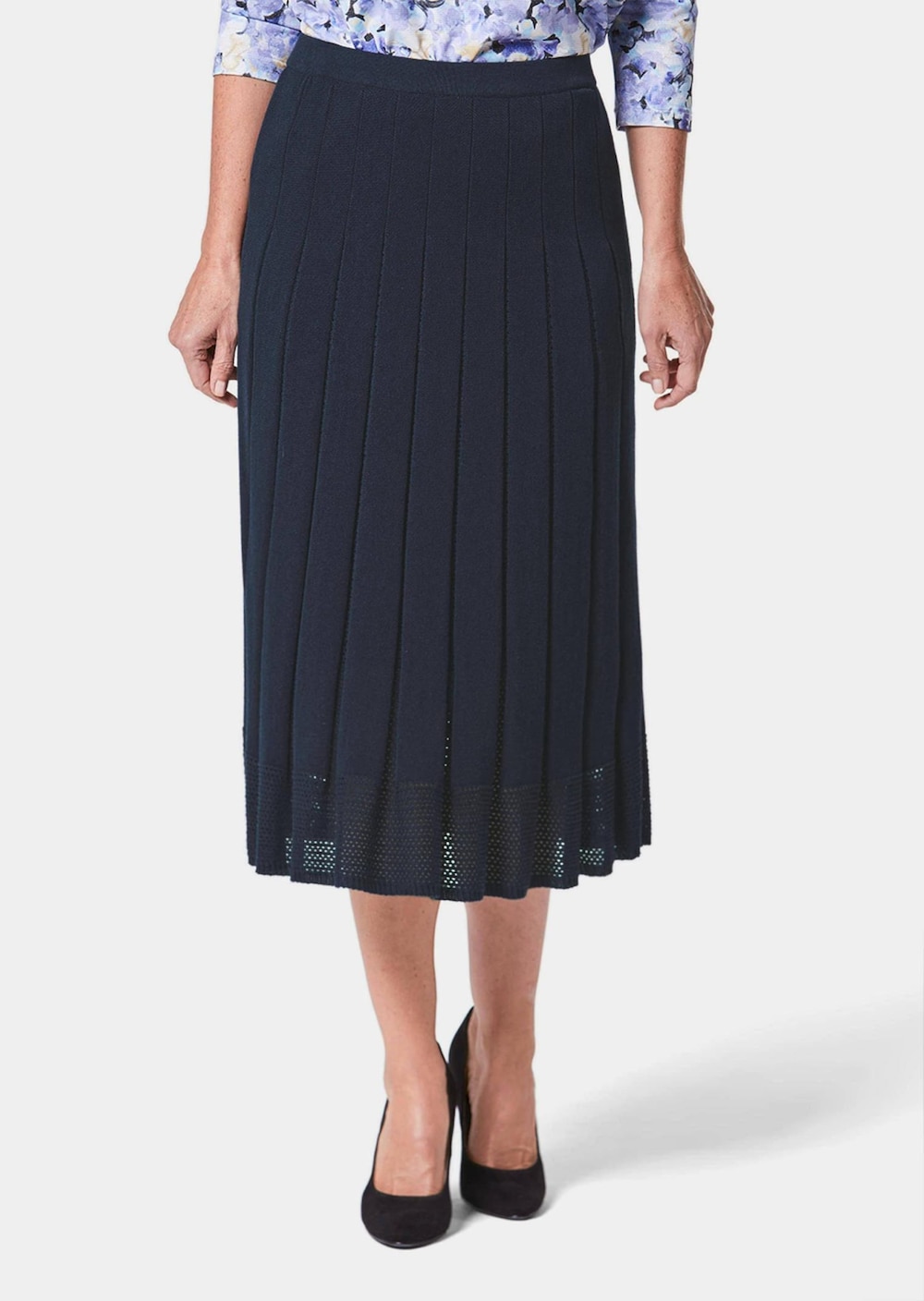 Große Größen Strickrock mit Falten, Damen, grau, Größe: 22, Polyester/Baumwolle/Viskose, Happy Size DE Women von GOLDNER