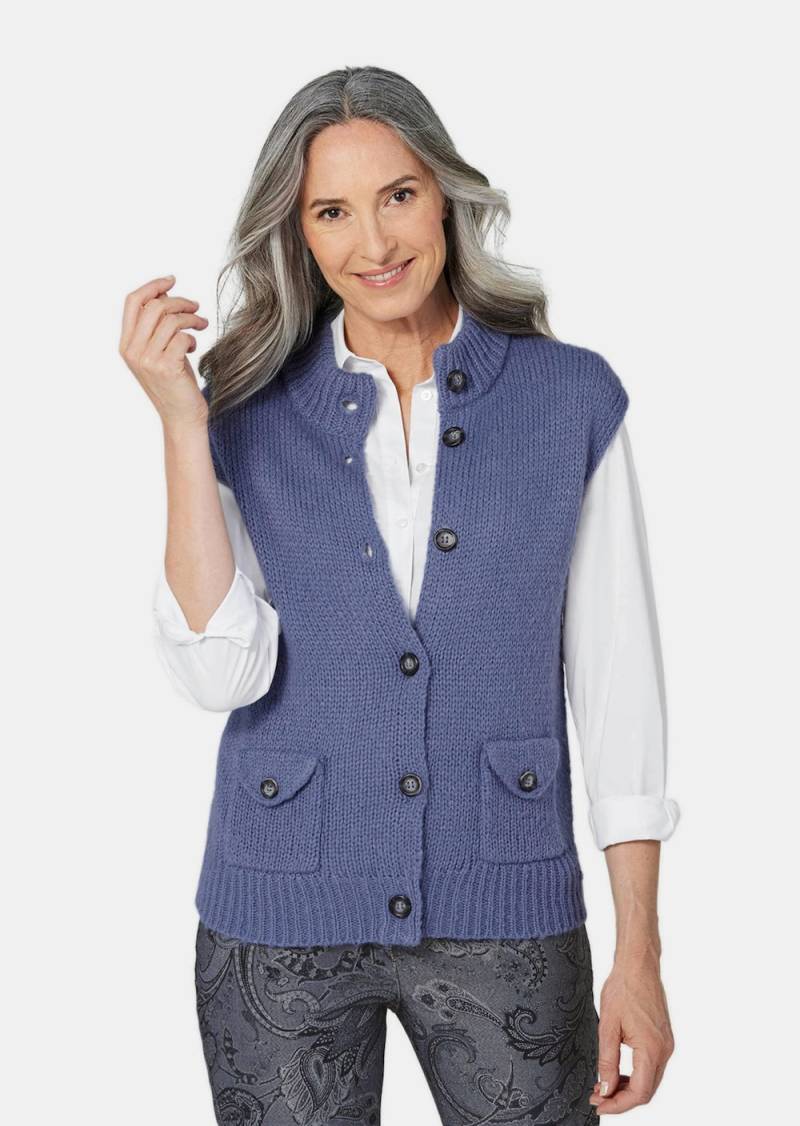Große Größen Strickweste mit aufgesetzten Taschen, Damen, blau, Größe: 44, Synthetische Fasern, Happy Size DE Women von GOLDNER