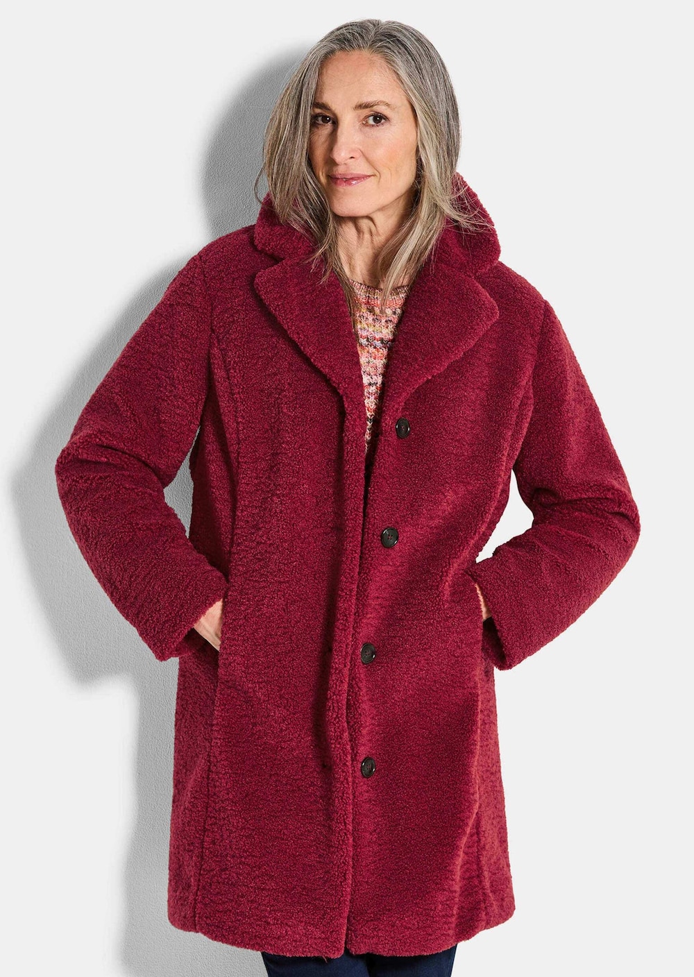 Große Größen Kuscheliger Teddymantel, Damen, rot, Größe: 23, Polyester, Happy Size DE Women von GOLDNER