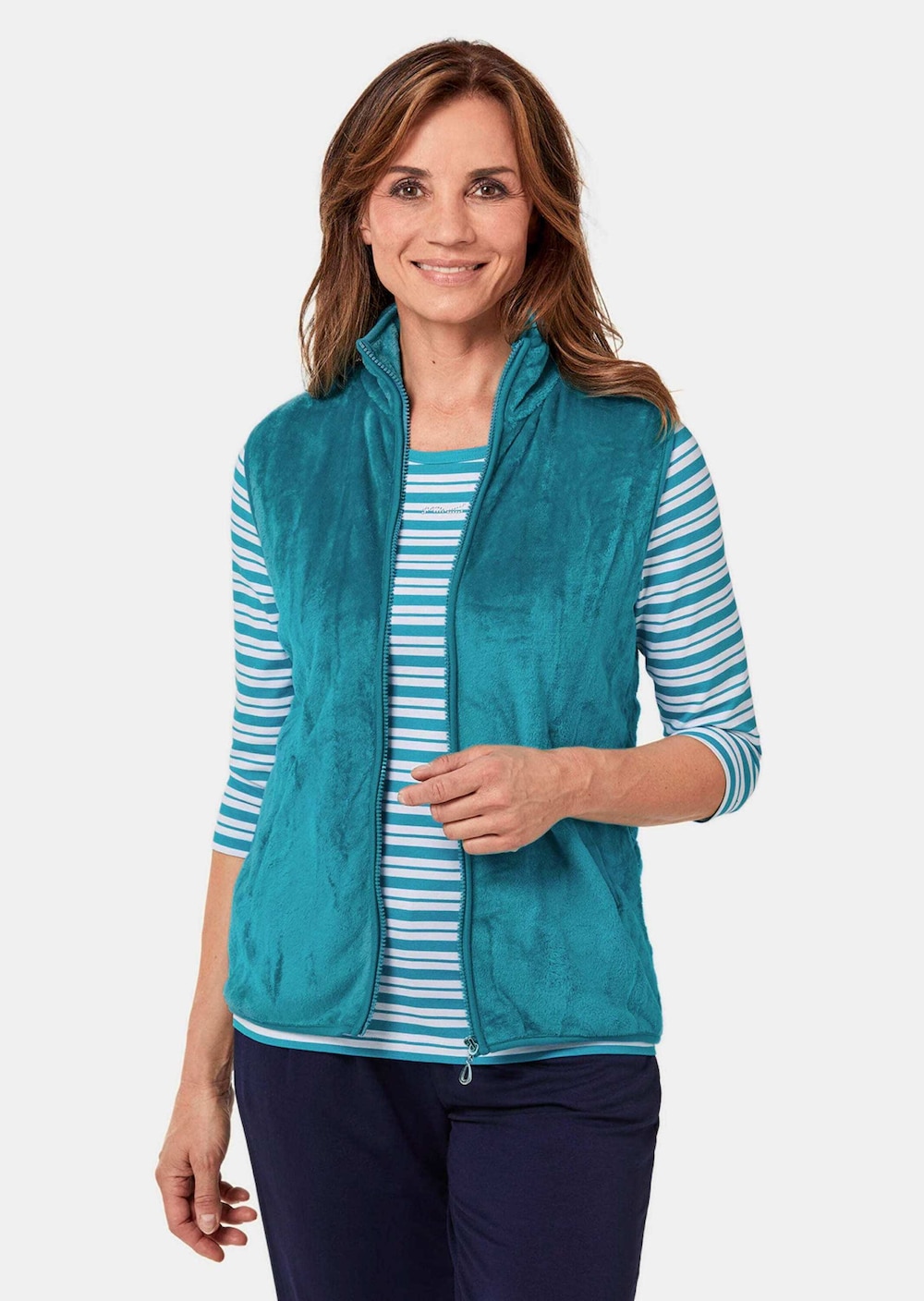 Große Größen Teddy-Weste aus flauschigen Fleece, Damen, türkis, Größe: 22, Polyester/Viskose, Happy Size DE Women von GOLDNER