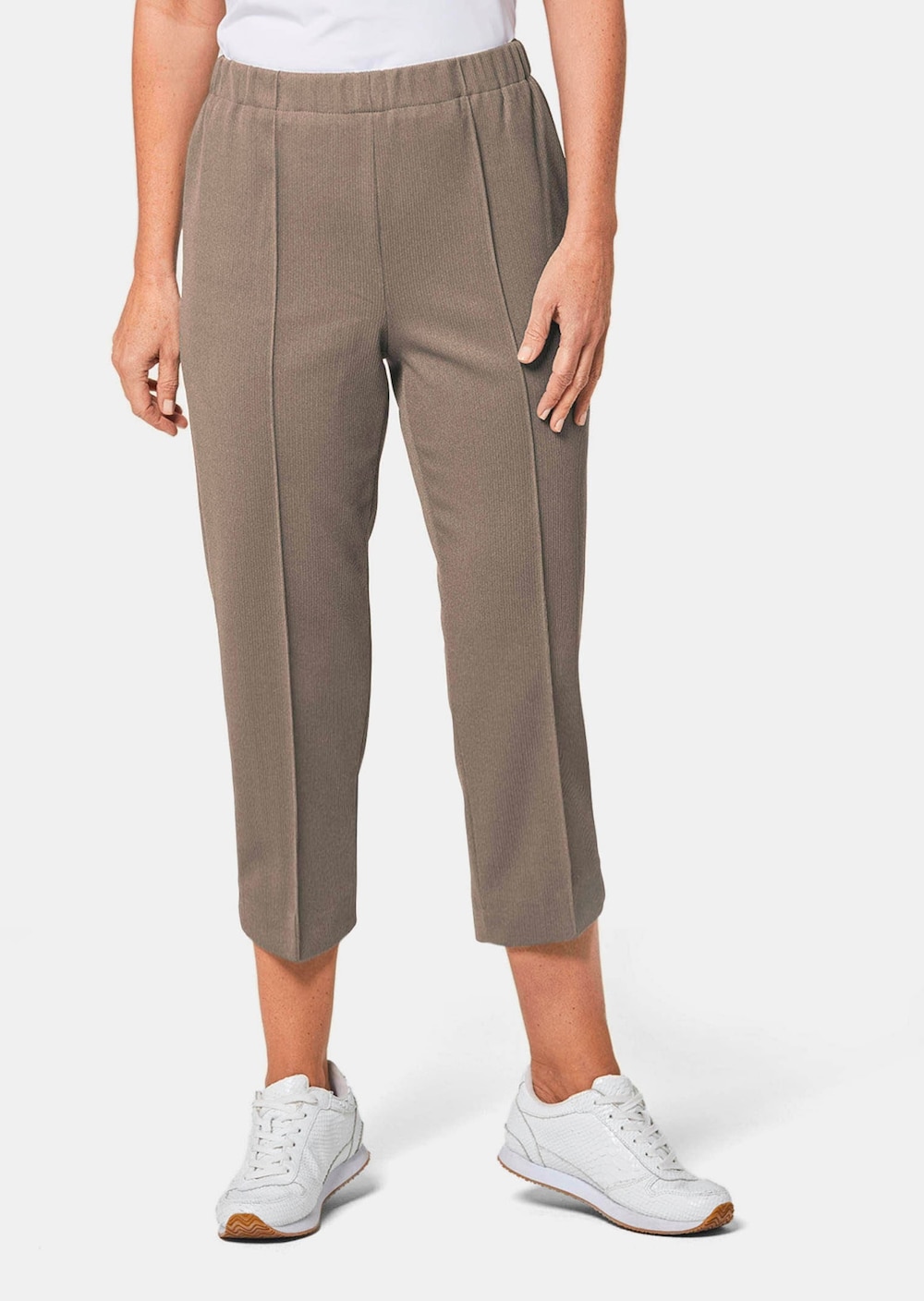 Große Größen Trageangenehme 7/8-Rippenhose, Damen, braun, Größe: 23, Polyester, Happy Size DE Women von GOLDNER