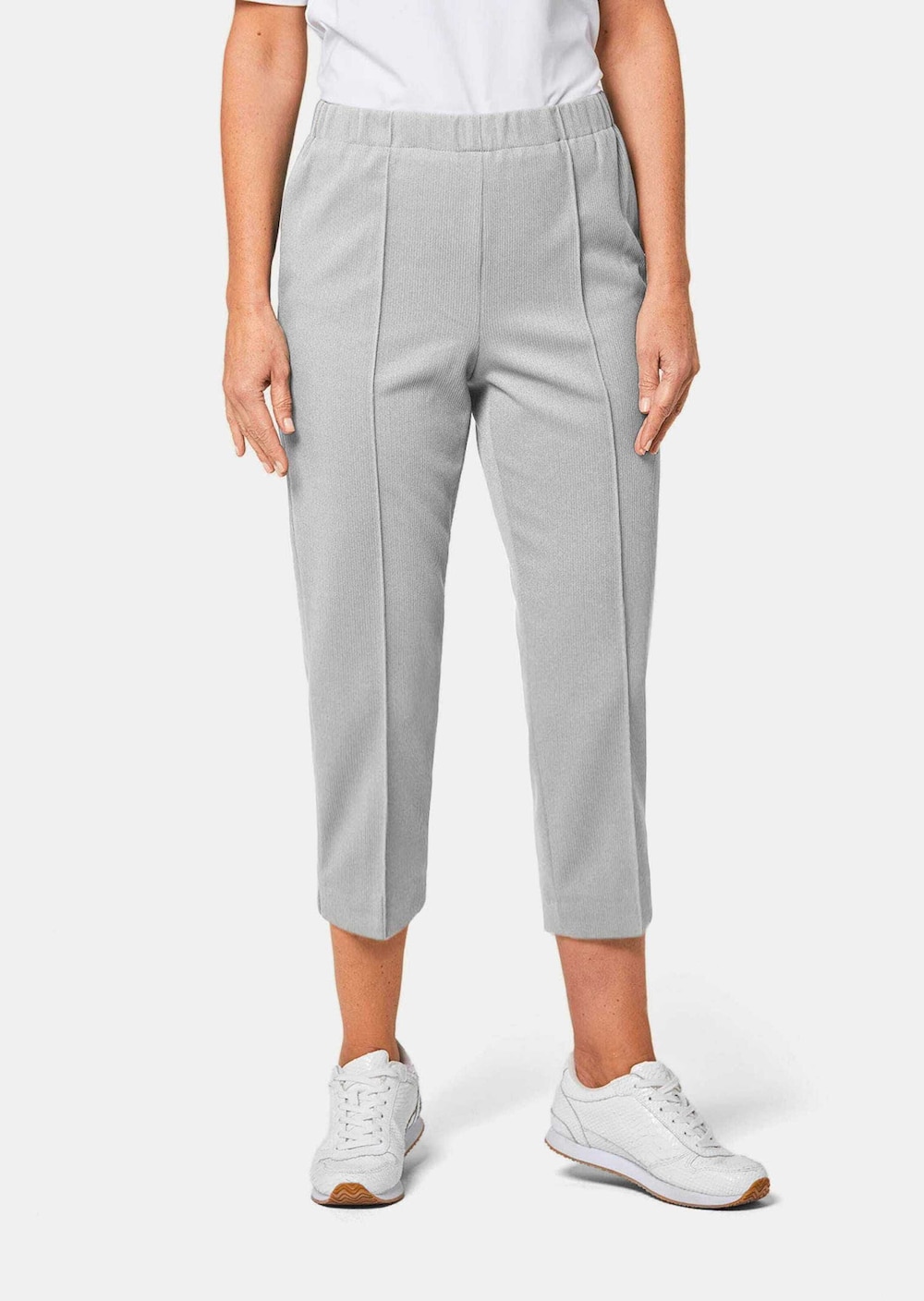 Große Größen Trageangenehme 7/8-Rippenhose, Damen, grau, Größe: 42, Polyester, Happy Size DE Women von GOLDNER
