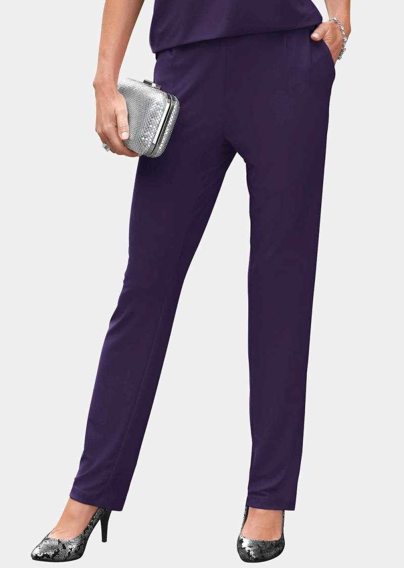 Große Größen Trageangenehme Jerseyhose Martha mit Bundfalten, Damen, lila, Größe: 54, Polyester, Happy Size DE Women von GOLDNER