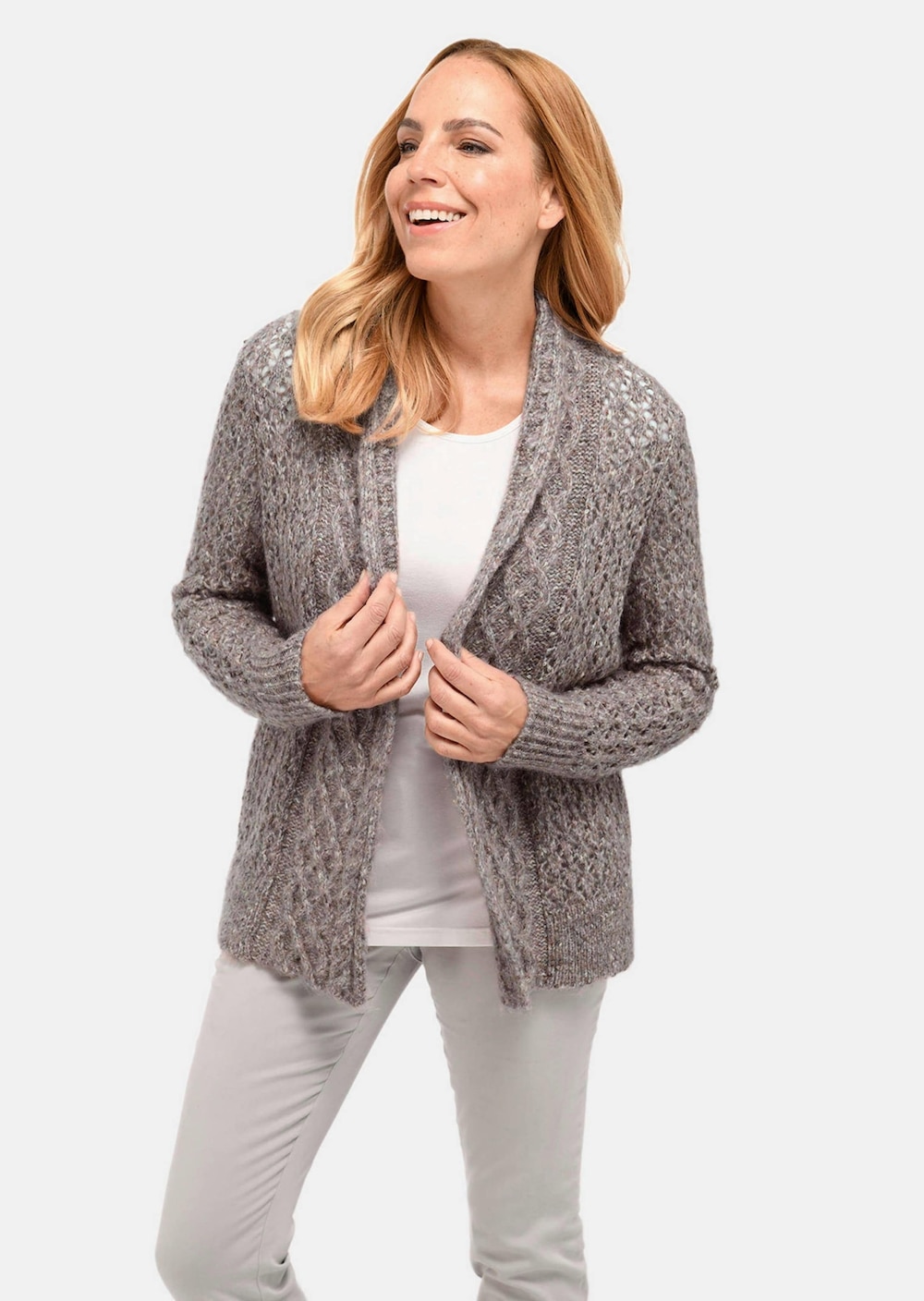 Große Größen Trageangenehme offene Strickjacke, Damen, braun, Größe: 24, Polyester/Synthetische Fasern, Happy Size DE Women von GOLDNER