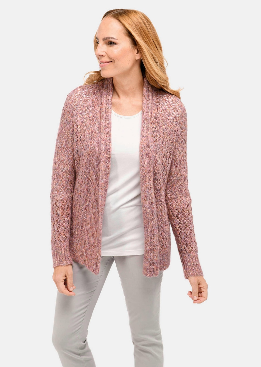 Große Größen Trageangenehme offene Strickjacke, Damen, rosa, Größe: 48, Polyester/Synthetische Fasern, Happy Size DE Women von GOLDNER