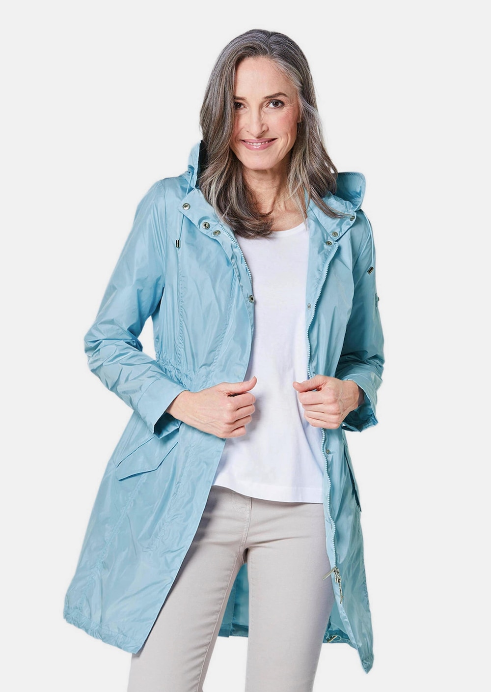 Große Größen Trendiger leichter Regen Parka aus funktionalem Material, Damen, blau, Größe: 48, Polyester/Synthetische Fasern, Happy Size DE Women von GOLDNER