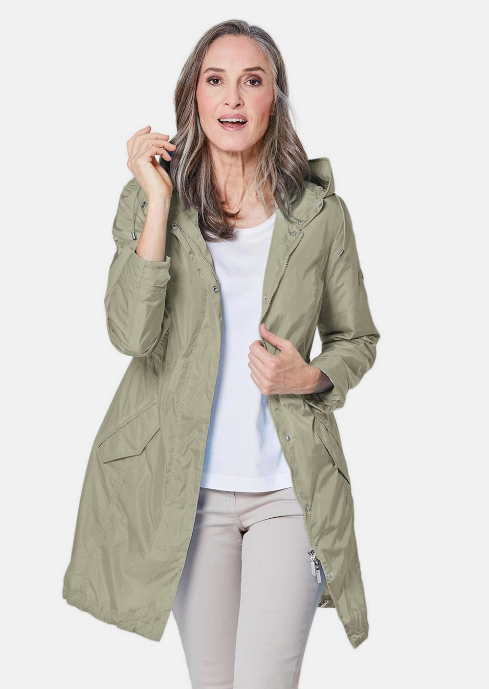 Große Größen Trendiger leichter Regen Parka aus funktionalem Material, Damen, grau, Größe: 44, Polyester/Synthetische Fasern, Happy Size DE Women von GOLDNER