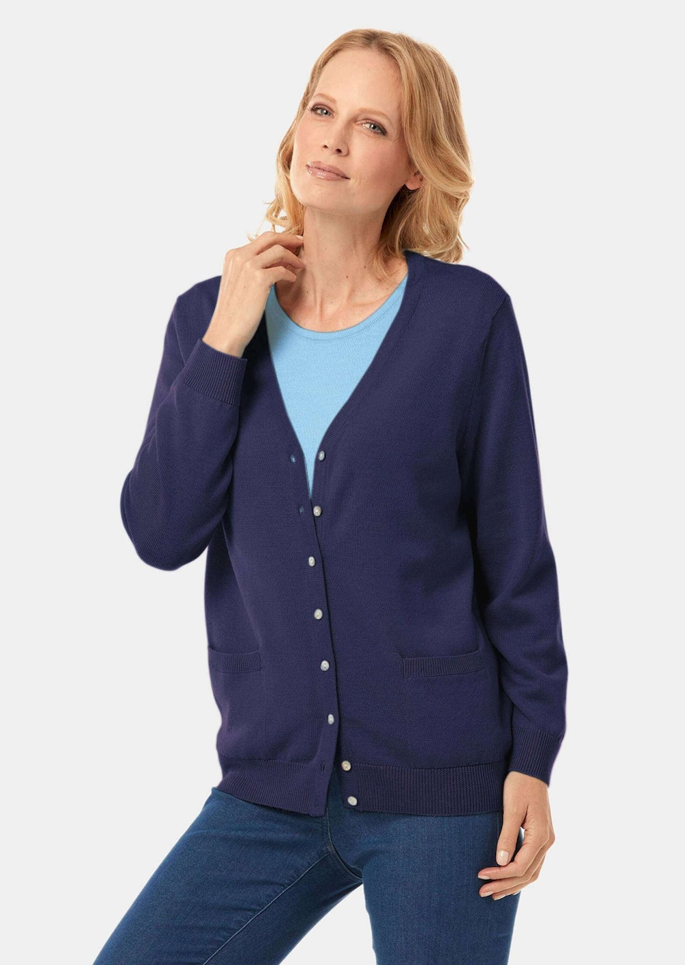 Große Größen Uni Merino-Cardigan Langarm, Damen, grau, Größe: 48, Wolle, Happy Size DE Women von GOLDNER