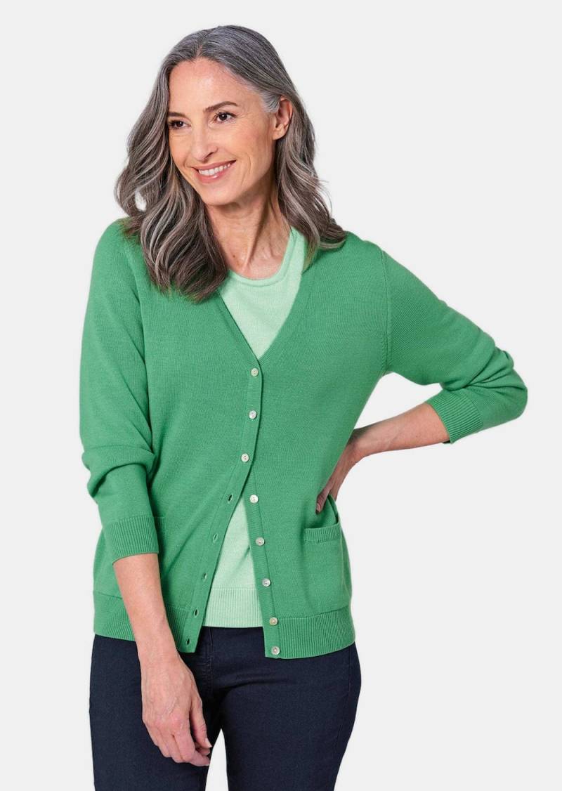 Große Größen Uni Merino-Cardigan Langarm, Damen, türkis, Größe: 48, Wolle, Happy Size DE Women von GOLDNER
