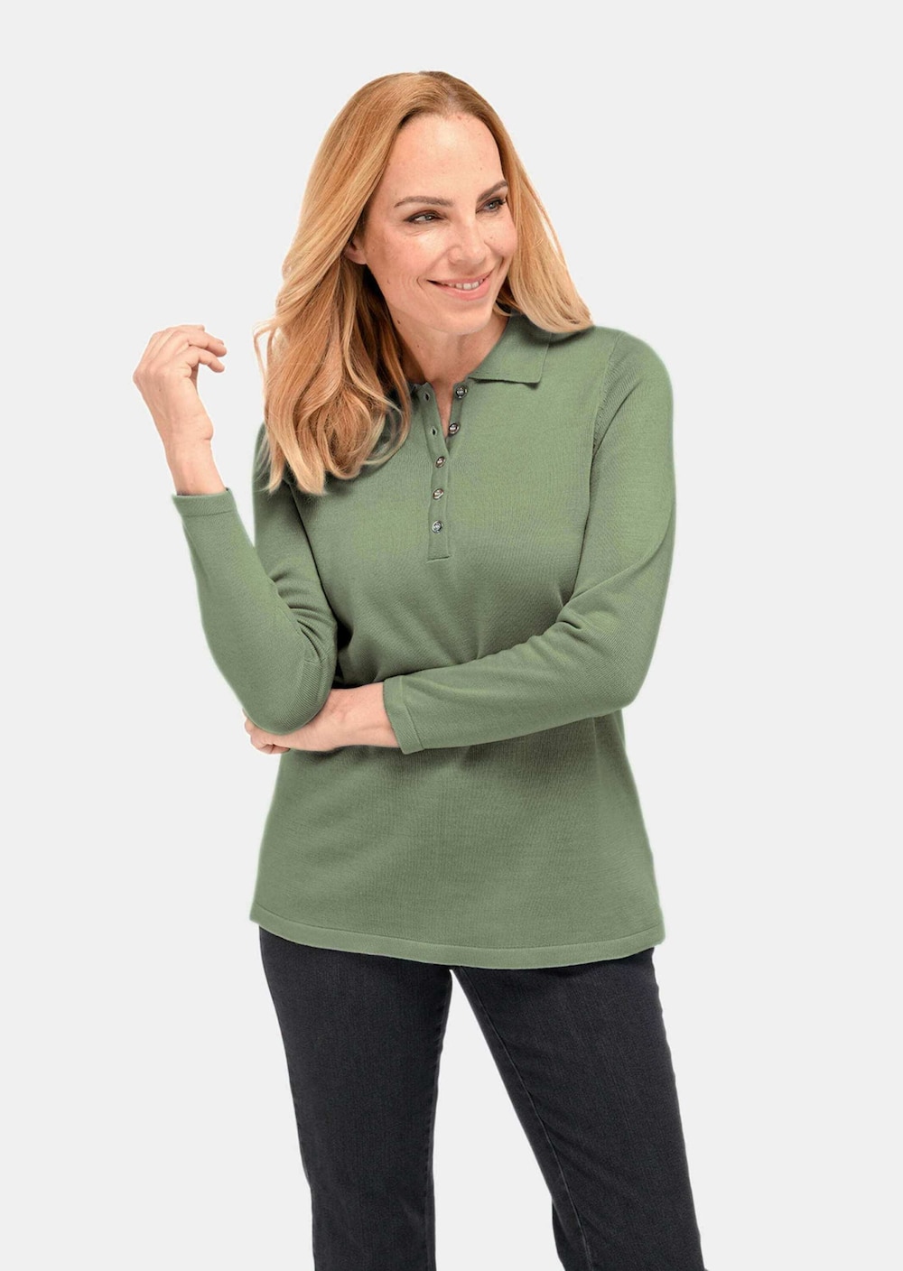 Große Größen Unkomplizierter Pullover mit Polokragen, Damen, blau, Größe: 44, Synthetische Fasern, Happy Size DE Women von GOLDNER