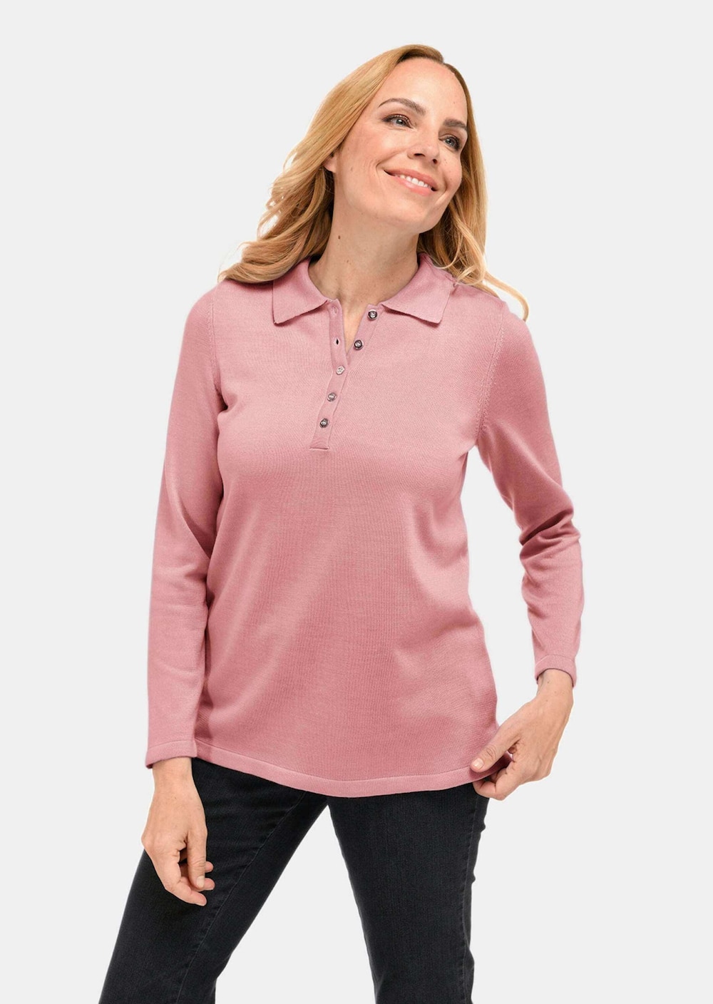 Große Größen Unkomplizierter Pullover mit Polokragen, Damen, rosa, Größe: 42, Synthetische Fasern, Happy Size DE Women von GOLDNER