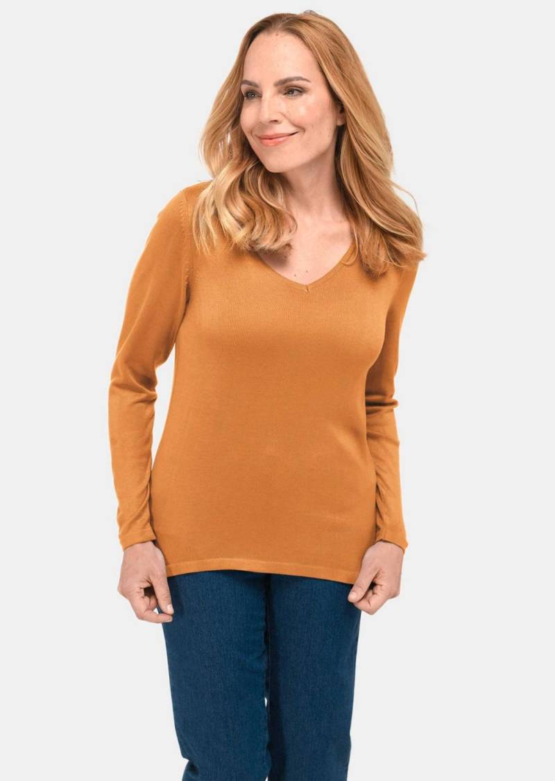 Große Größen Unkomplizierter Pullover mit V-Ausschnitt, Damen, gelb, Größe: 42, Synthetische Fasern, Happy Size DE Women von GOLDNER