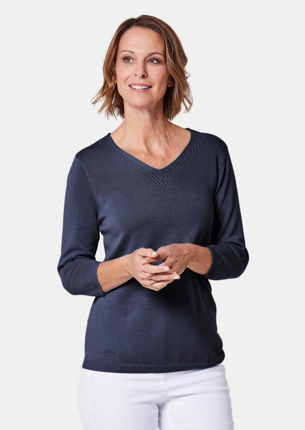 Große Größen Unkomplizierter Pullover mit V-Ausschnitt, Damen, grau, Größe: 54, Baumwolle/Synthetische Fasern, Happy Size DE Women von GOLDNER