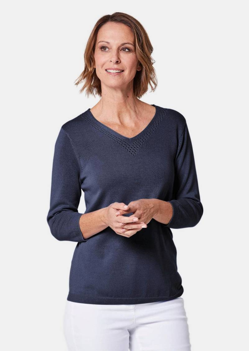 Große Größen Unkomplizierter Pullover mit V-Ausschnitt, Damen, grau, Größe: 54, Baumwolle/Synthetische Fasern, Happy Size DE Women von GOLDNER