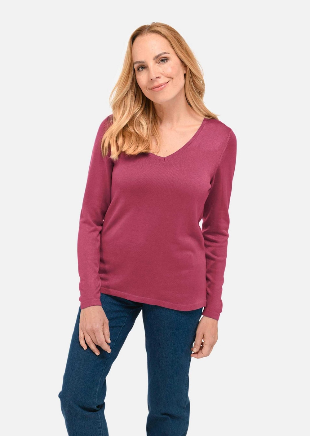 Große Größen Unkomplizierter Pullover mit V-Ausschnitt, Damen, rot, Größe: 44, Synthetische Fasern, Happy Size DE Women von GOLDNER
