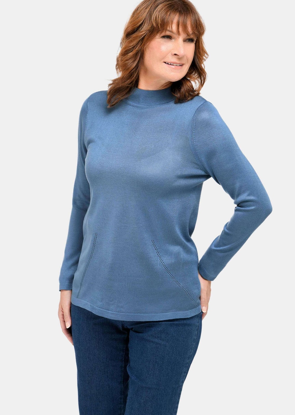 Große Größen Unkomplizierter Stehbundpullover, Damen, blau, Größe: 44, Synthetische Fasern, Happy Size DE Women von GOLDNER