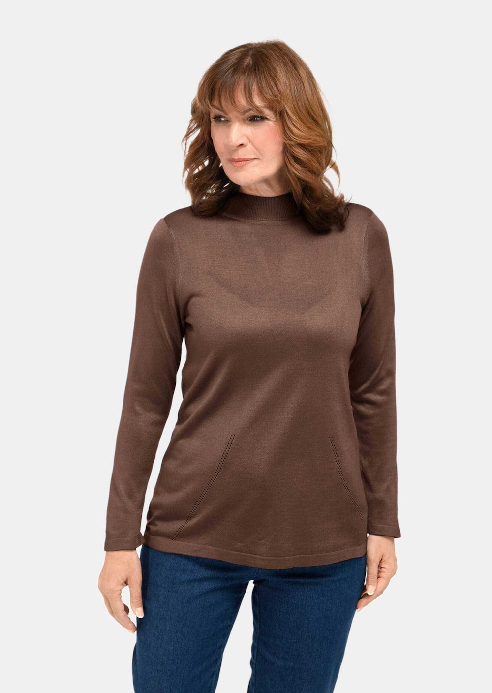 Große Größen Unkomplizierter Stehbundpullover, Damen, braun, Größe: 21, Synthetische Fasern, Happy Size DE Women von GOLDNER