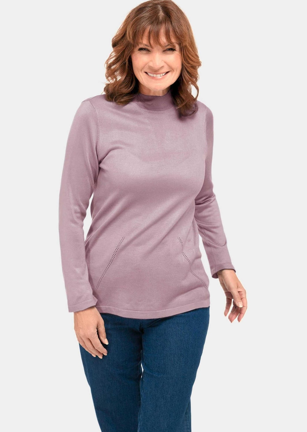 Große Größen Unkomplizierter Stehbundpullover, Damen, rosa, Größe: 44, Synthetische Fasern, Happy Size DE Women von GOLDNER