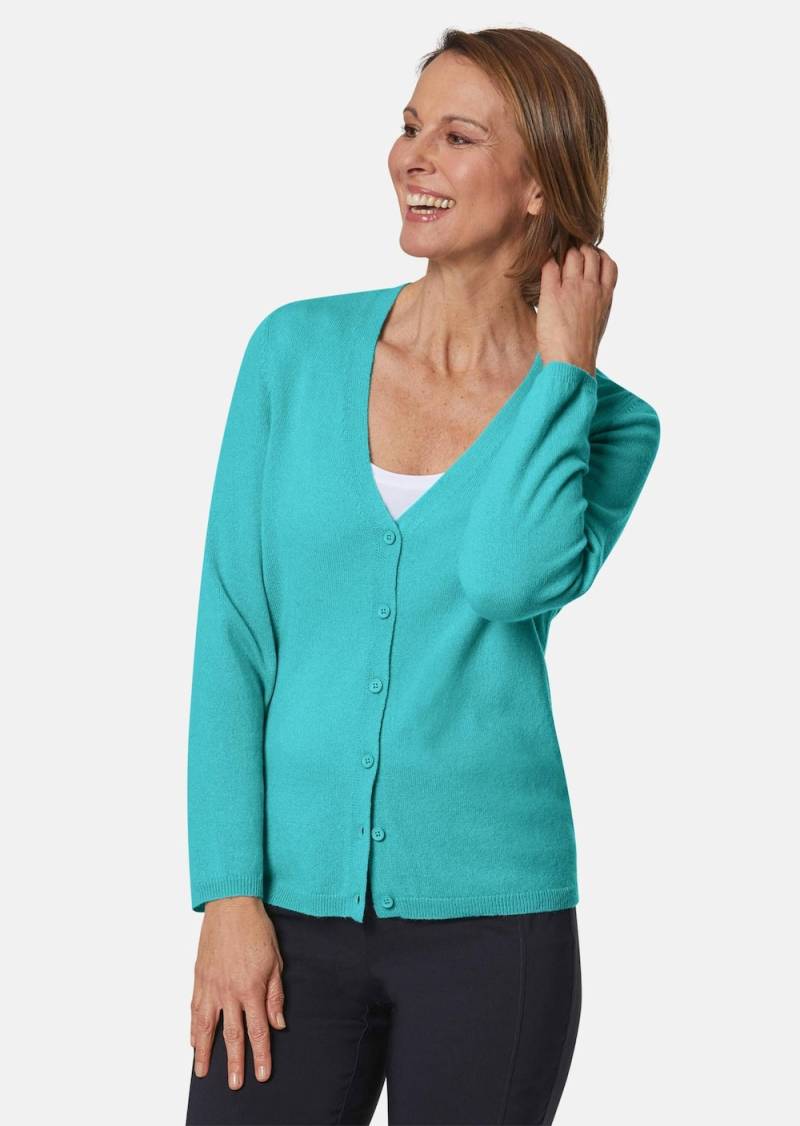 Große Größen Weiche Kaschmirstrickjacke mit V-Ausschnitt, Damen, türkis, Größe: 50, Wolle, Happy Size DE Women von GOLDNER